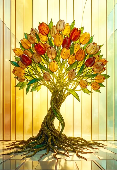 Stained Glass Tulip Tree Art Illustration