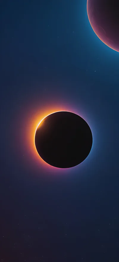 Solar Eclipse With A Distant Red Planet In Space