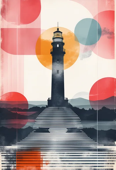 Stylized Lighthouse Illustration With Geometric Shapes