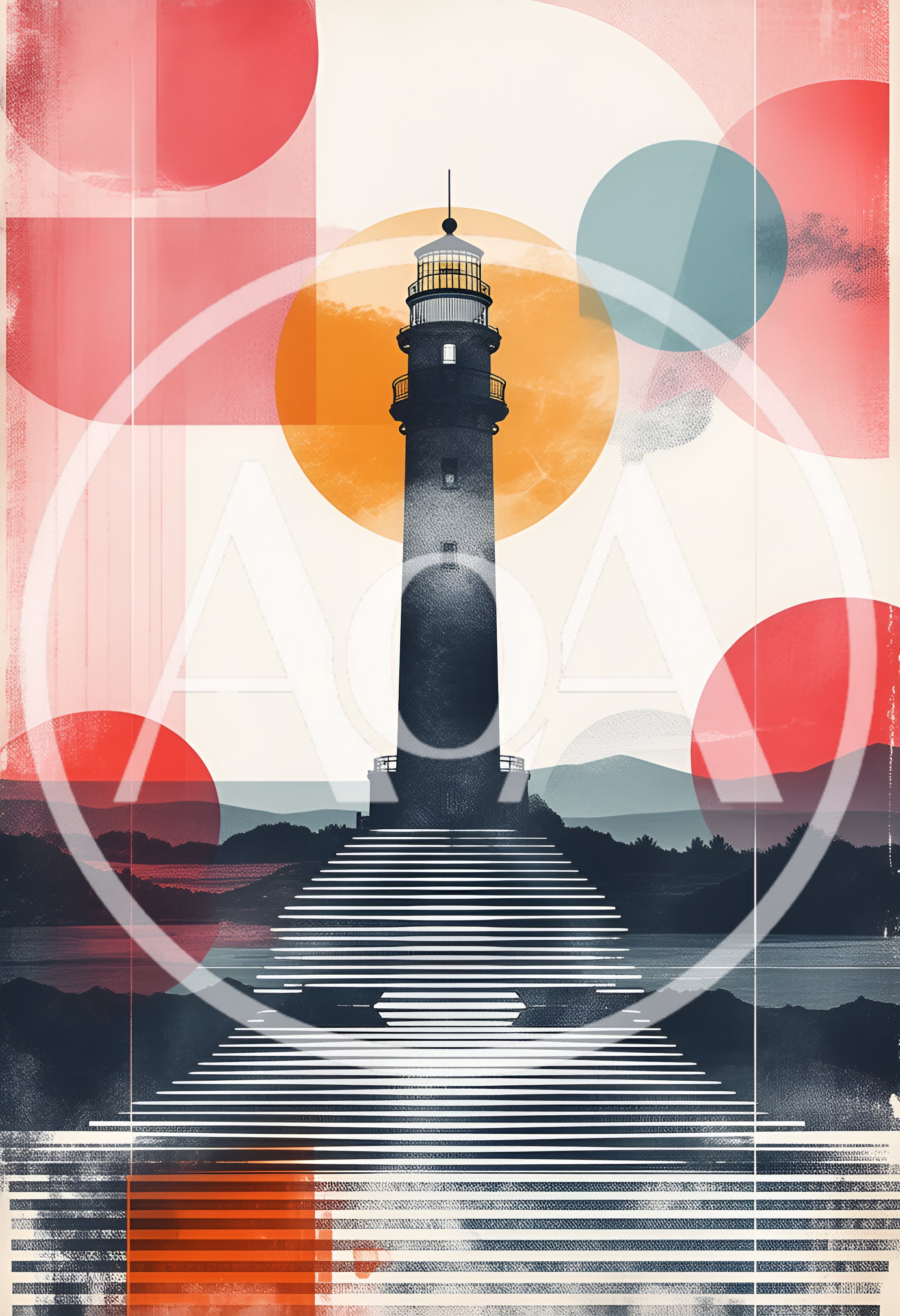 Stylized Lighthouse Illustration With Geometric Shapes