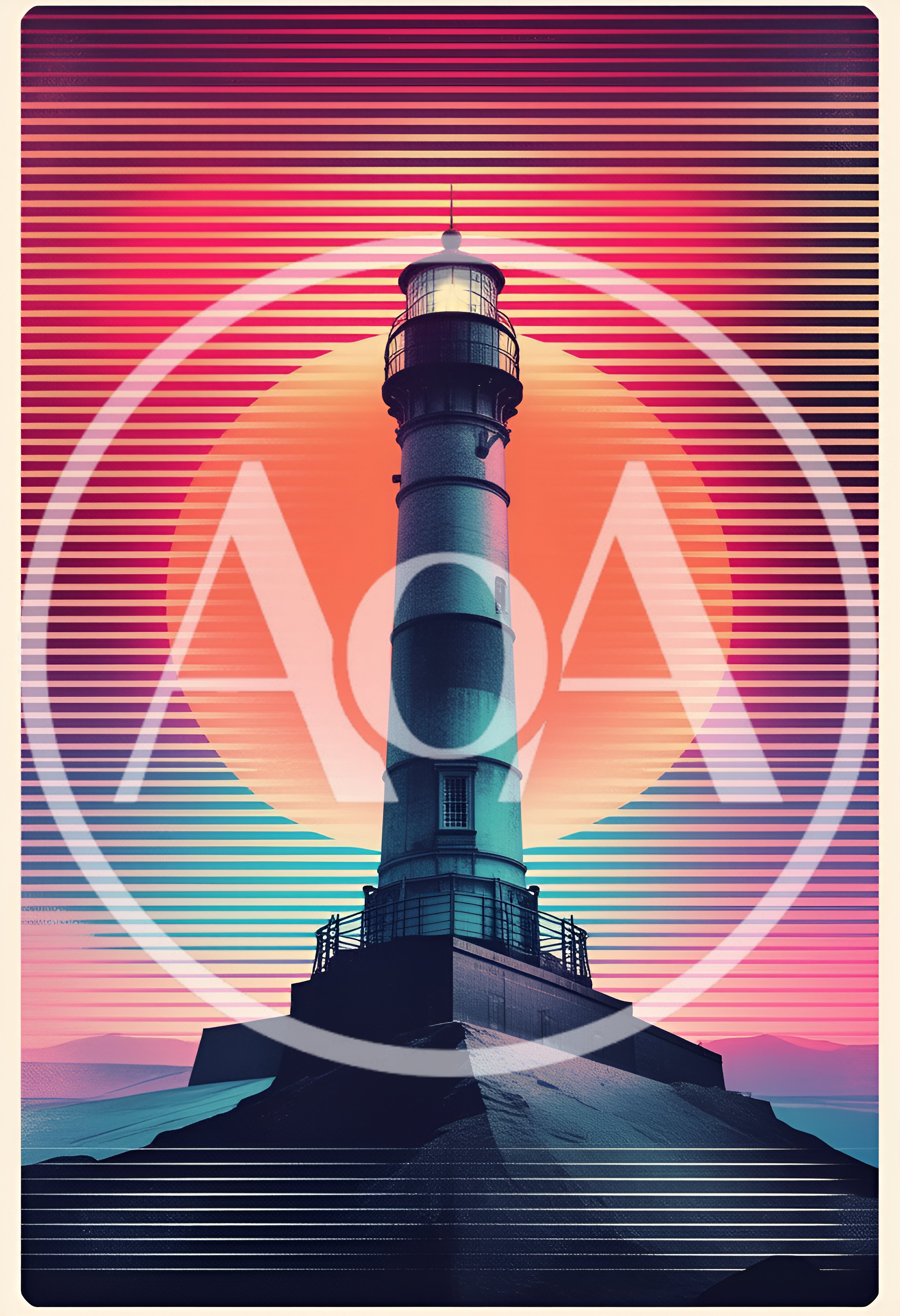 Retro Synthwave Style Lighthouse Illustration