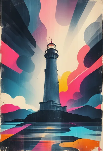 Abstract Stylized Lighthouse Illustration With Vibrant Colors