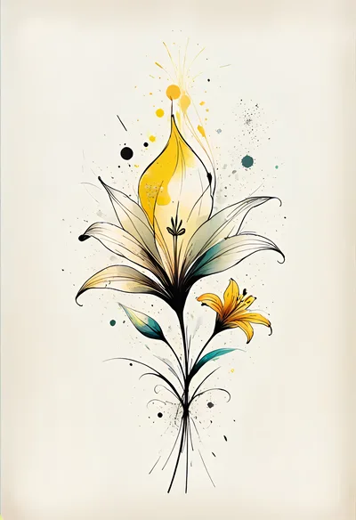Watercolor Lily Flower Illustration With Ink Linework