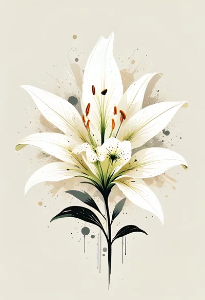 Watercolor Illustration Of A White Lily Flower