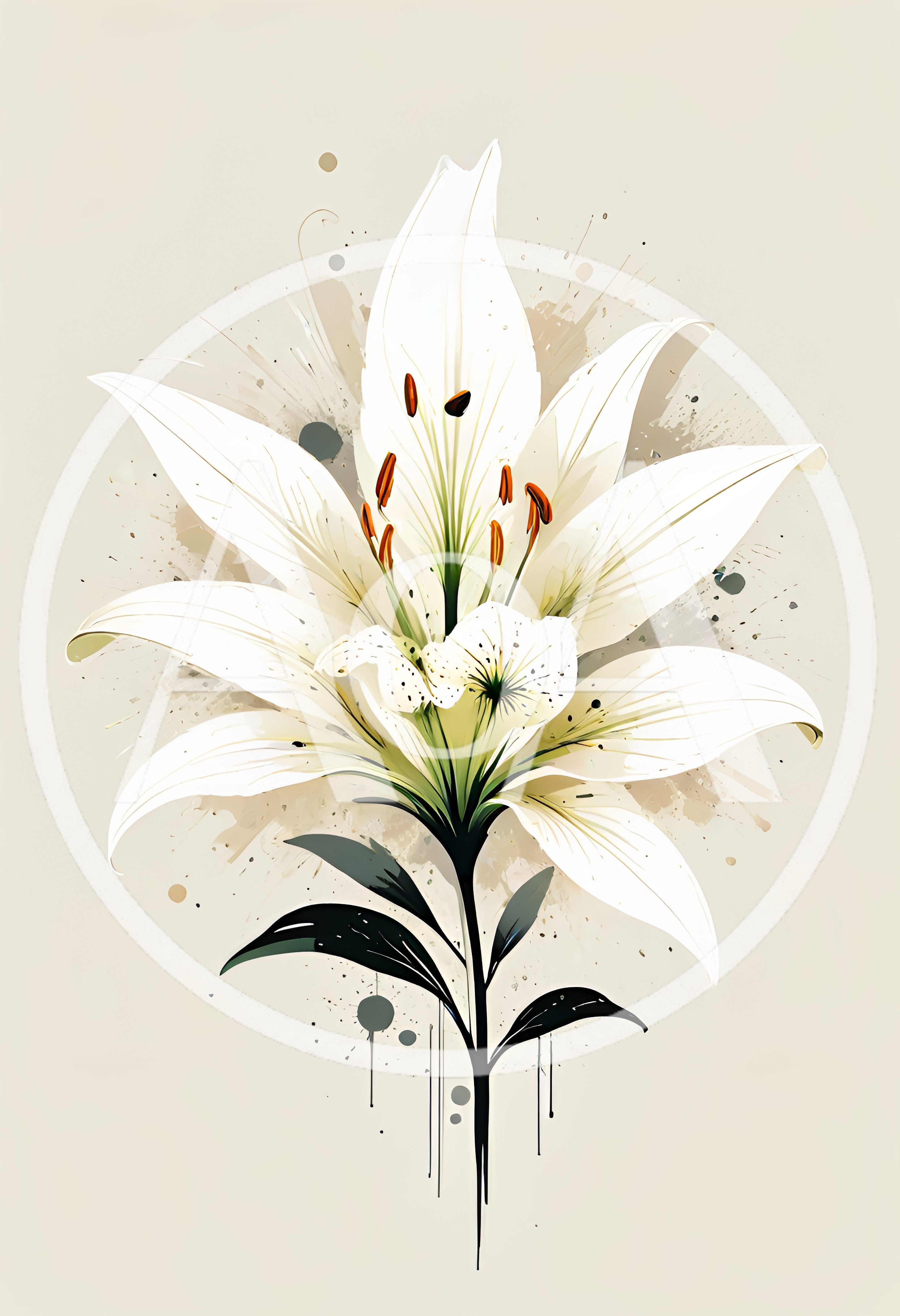Watercolor Illustration Of A White Lily Flower