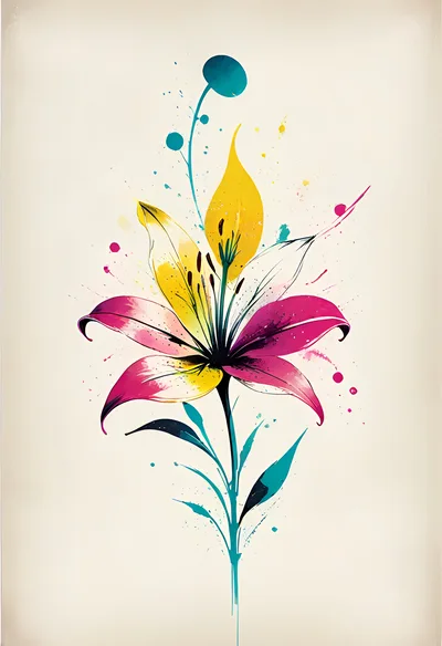 Watercolor Lily Flower Illustration With Vibrant Splatter Art