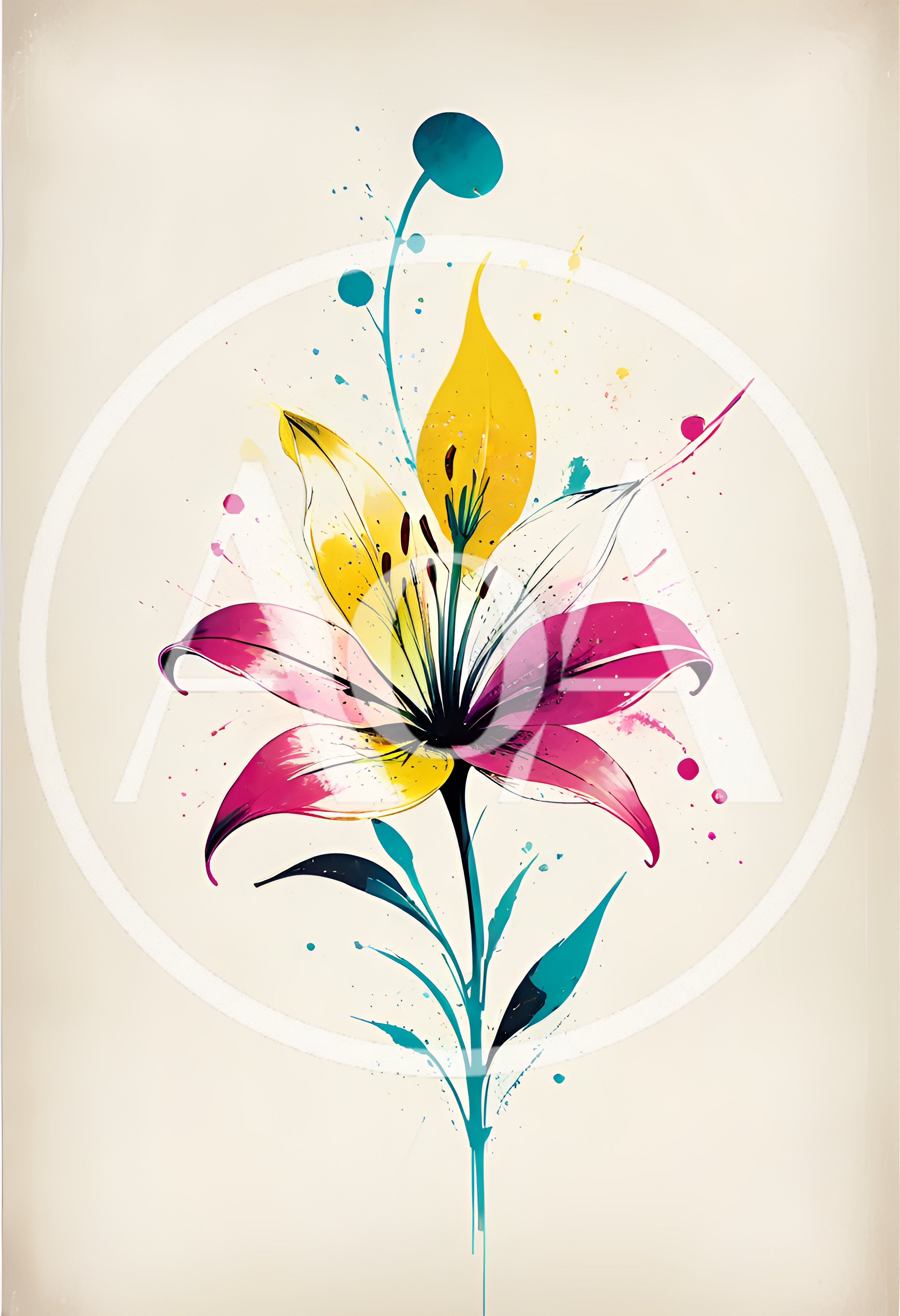 Watercolor Lily Flower Illustration With Vibrant Splatter Art