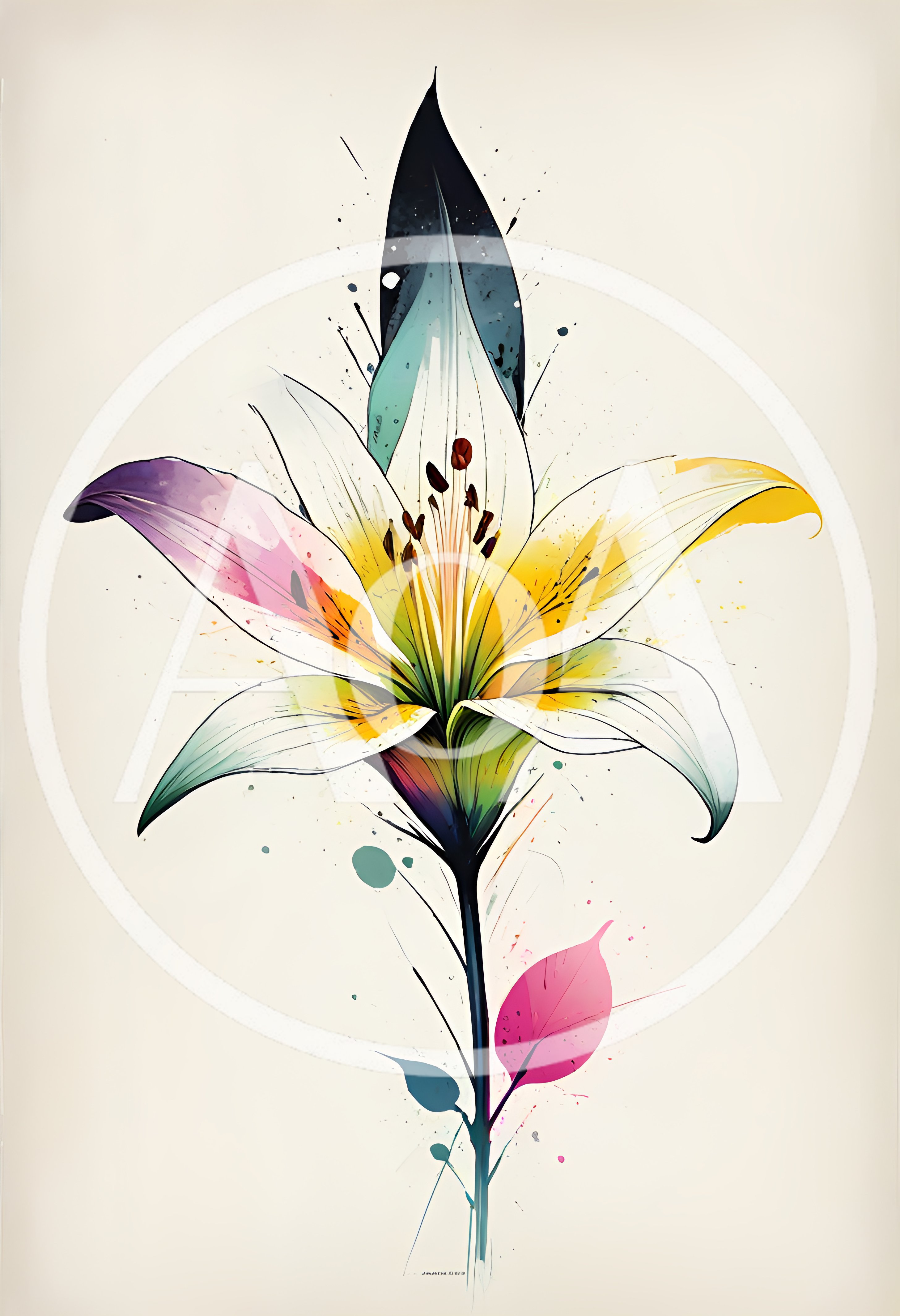 Watercolor Illustration Of A Vibrant Lily Flower