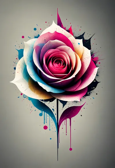 Abstract Watercolor Rose Illustration With Paint Splatters