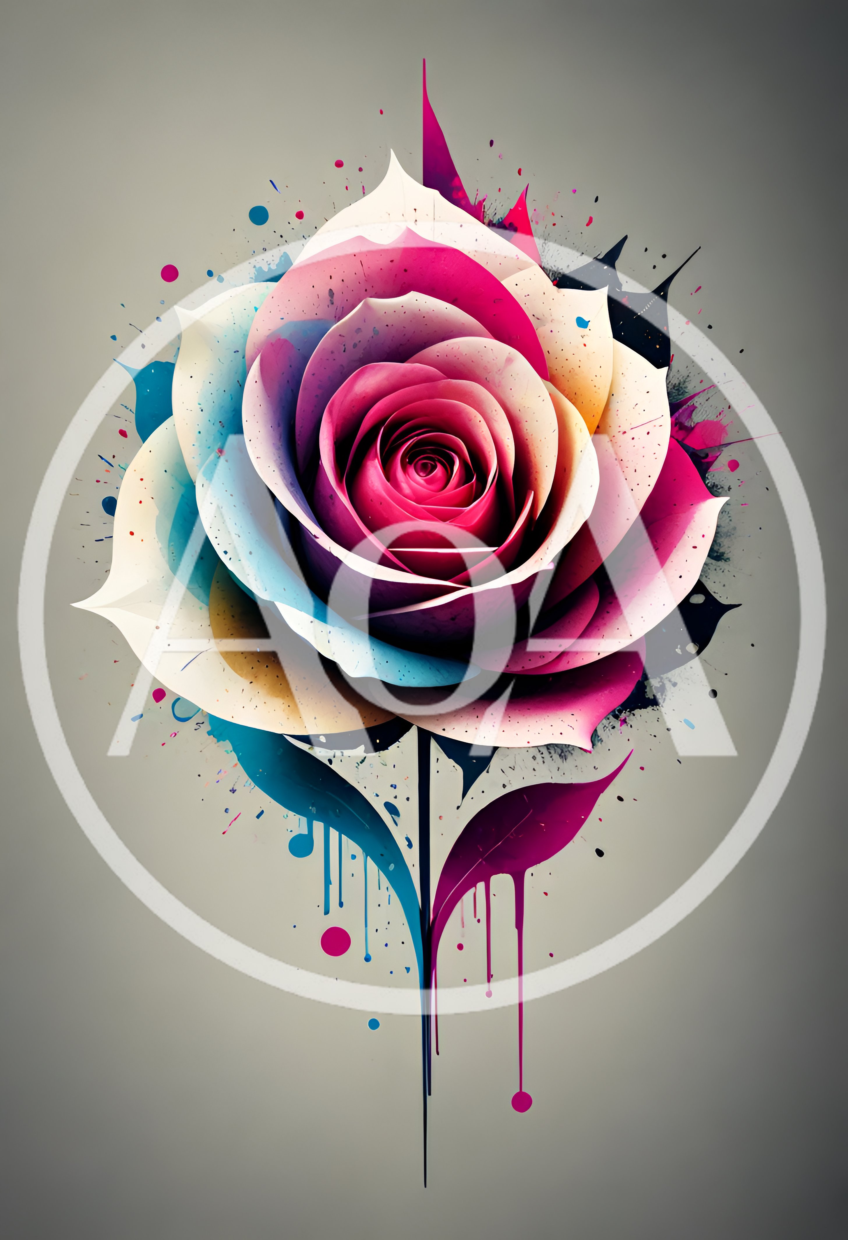 Abstract Watercolor Rose Illustration With Paint Splatters