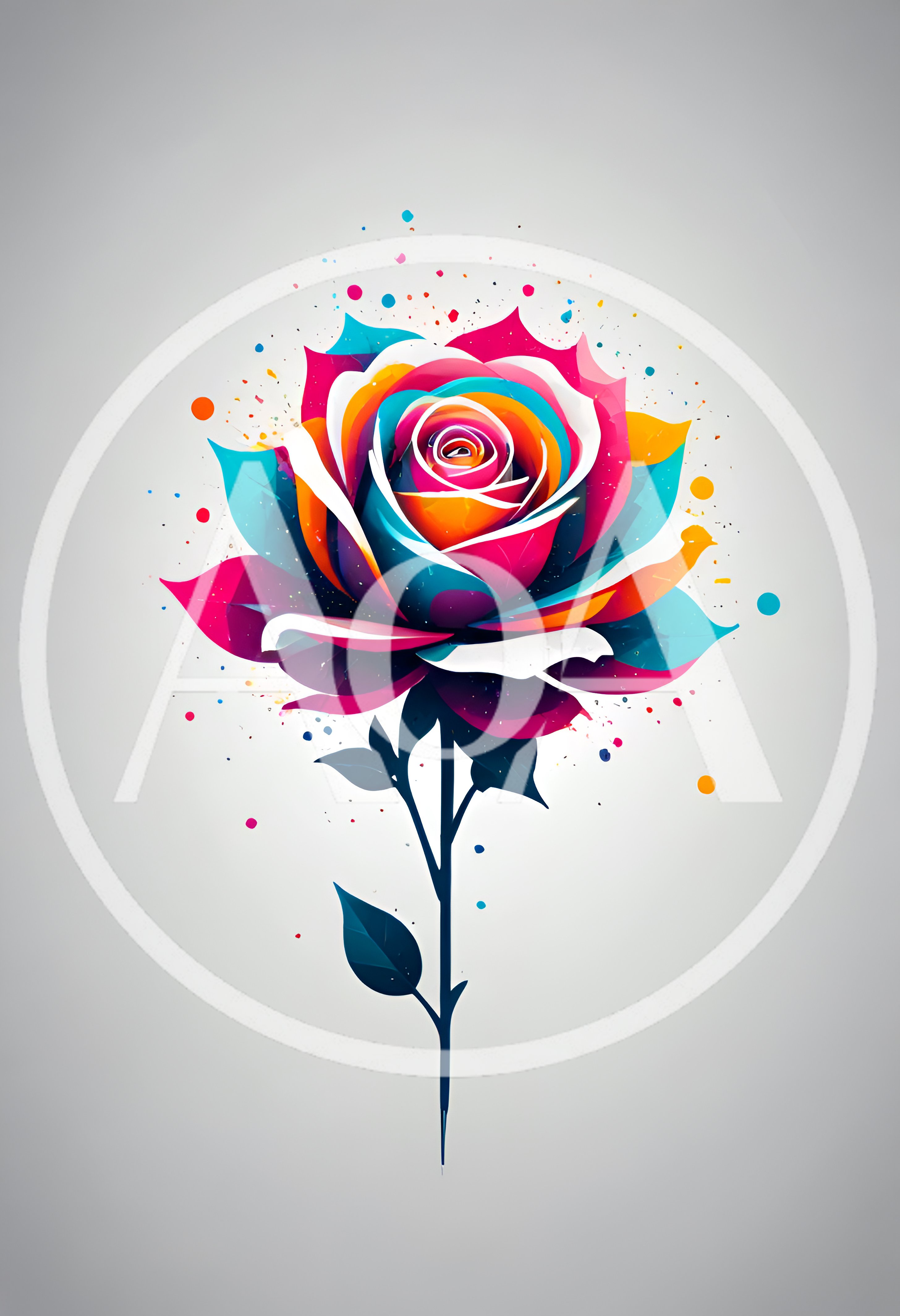 Colorful Abstract Watercolor Rose Illustration