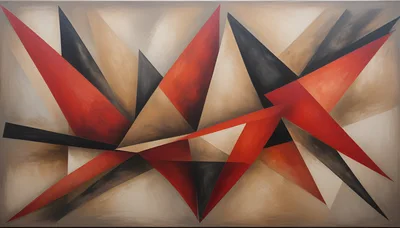 Abstract Geometric Painting With Red And Black Triangles