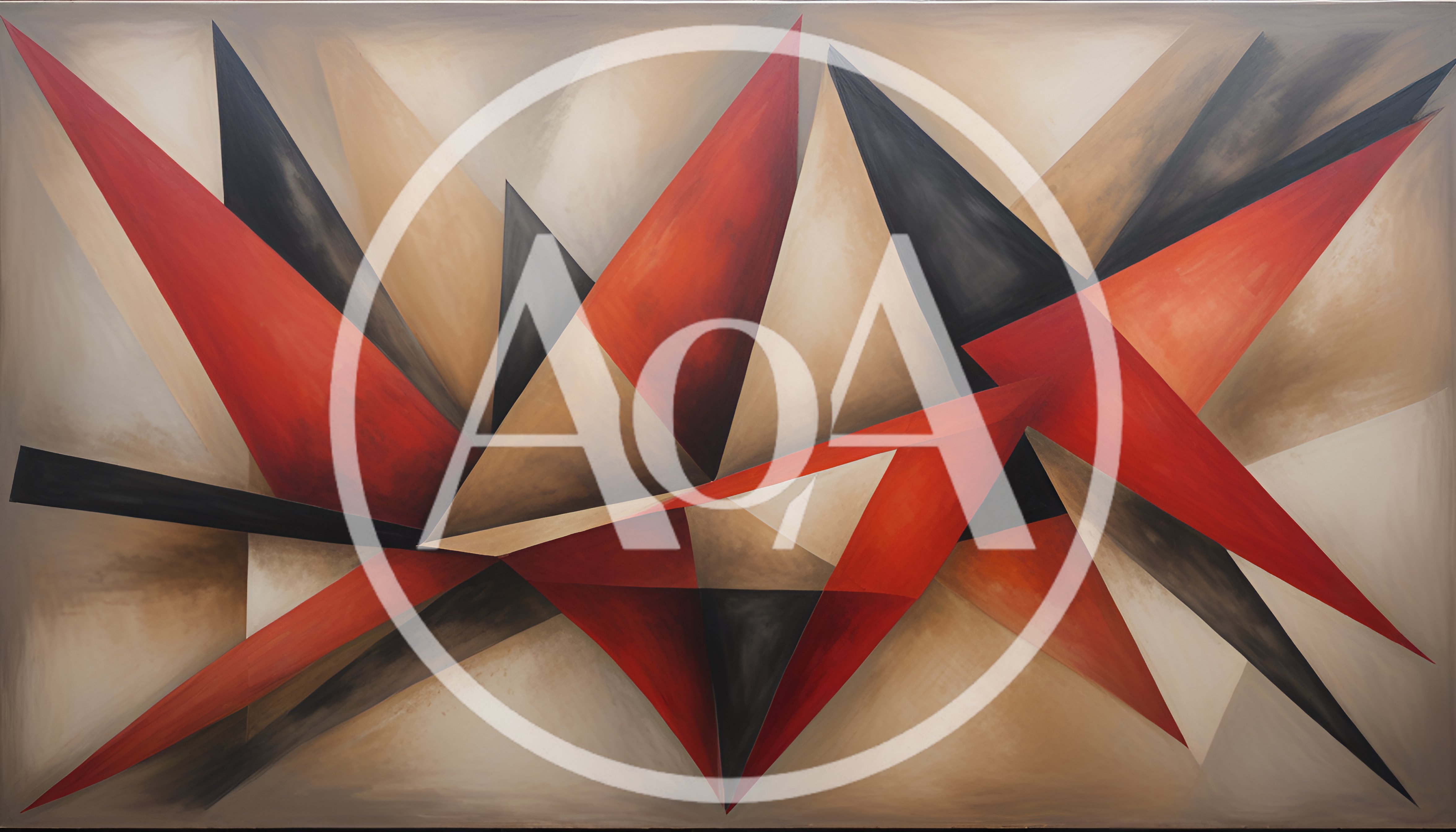 Abstract Geometric Painting With Red And Black Triangles