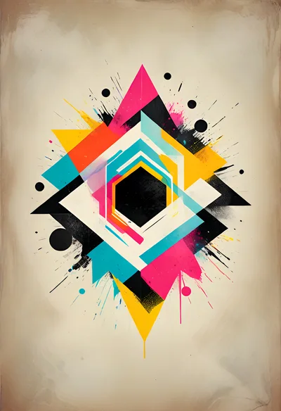 Abstract Geometric Composition With Vibrant Color Splatters