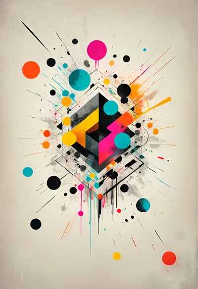 Abstract Geometric Composition With Vibrant Splatter Art