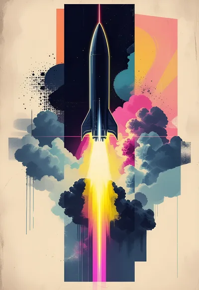 Abstract Retro Style Rocket Launch Illustration
