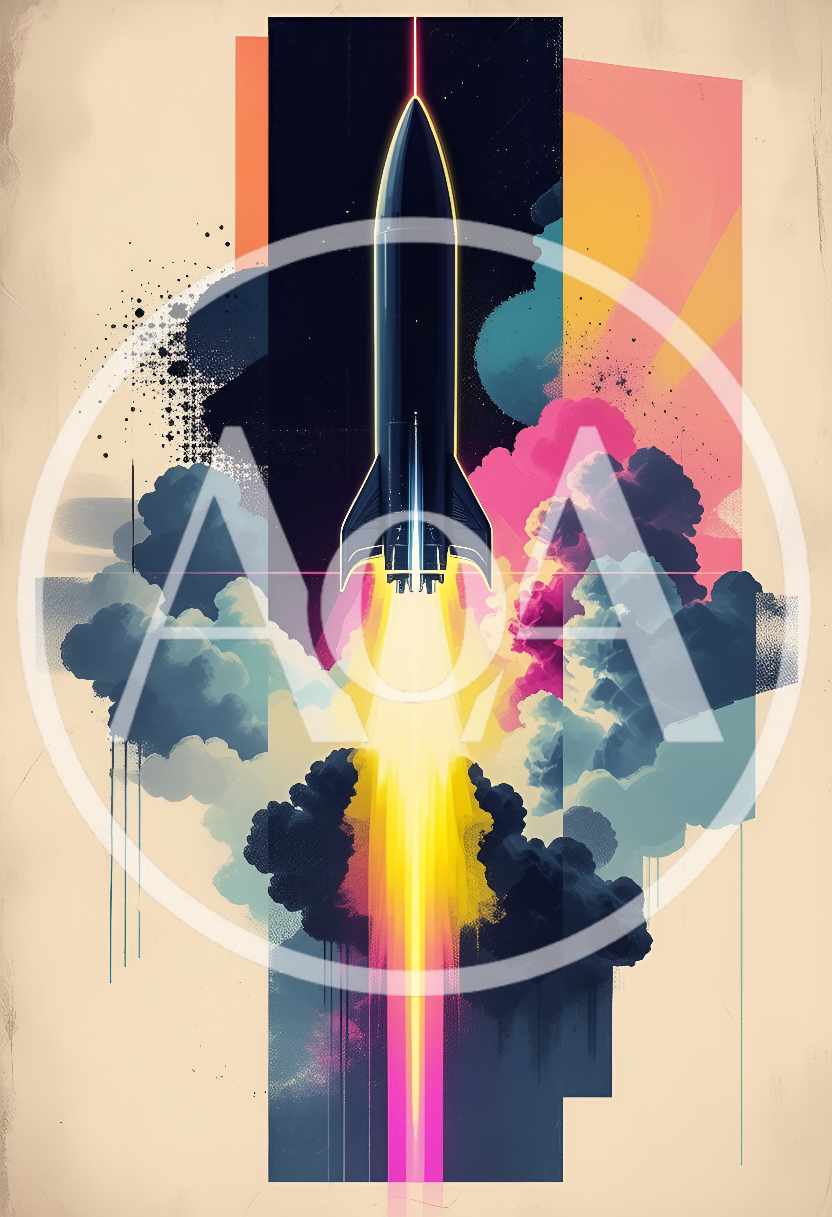 Abstract Retro Style Rocket Launch Illustration