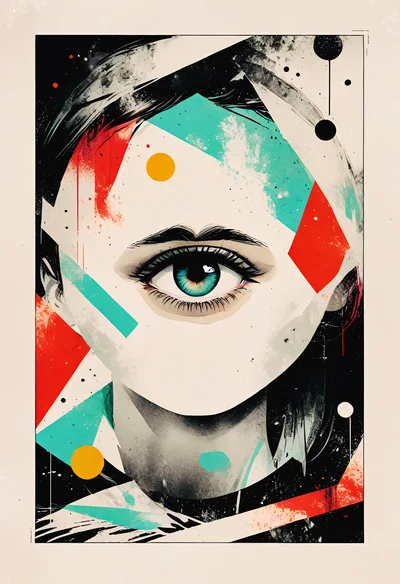 Abstract Surreal Portrait With Single Eye And Geometric Shapes