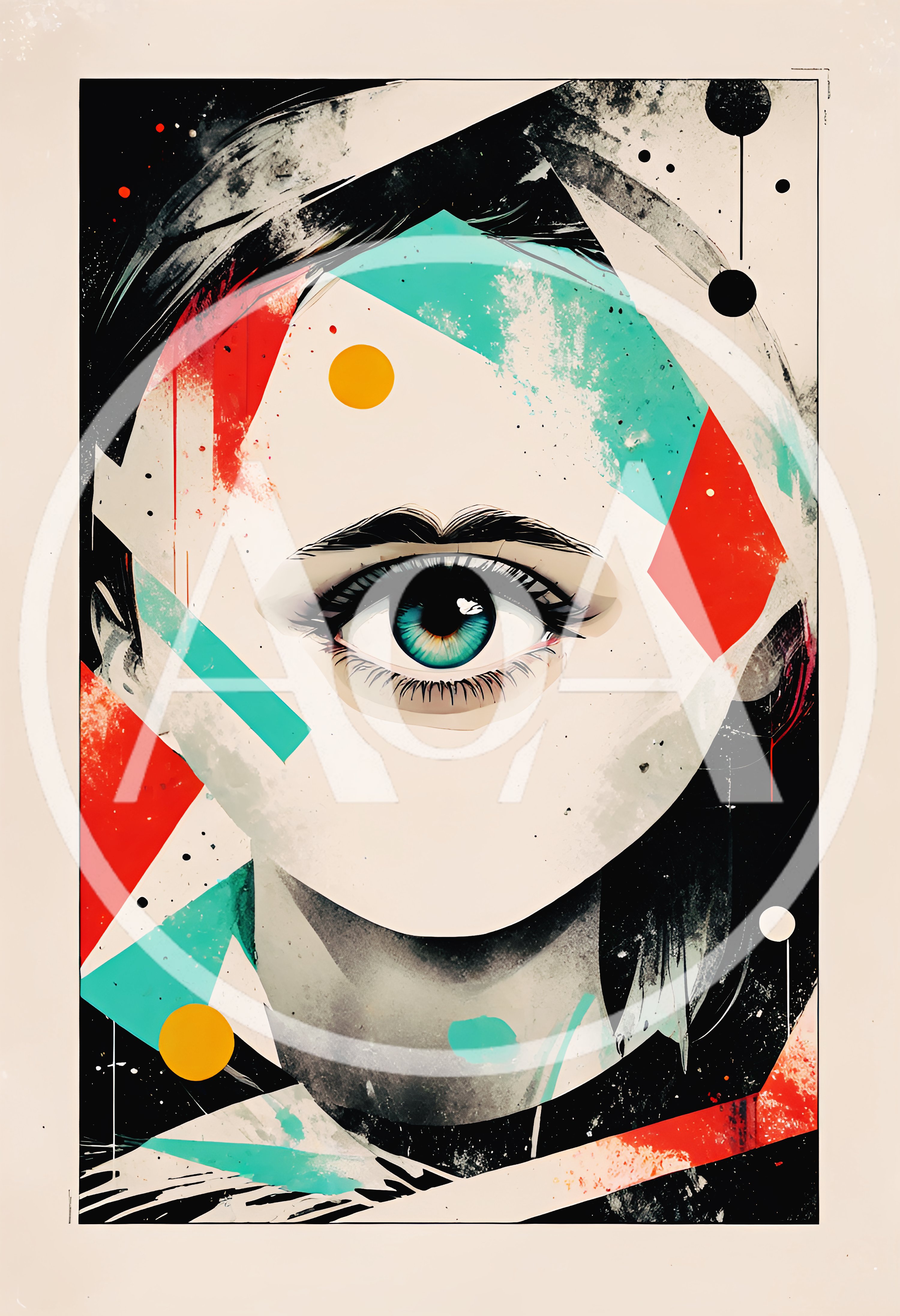 Abstract Surreal Portrait With Single Eye And Geometric Shapes