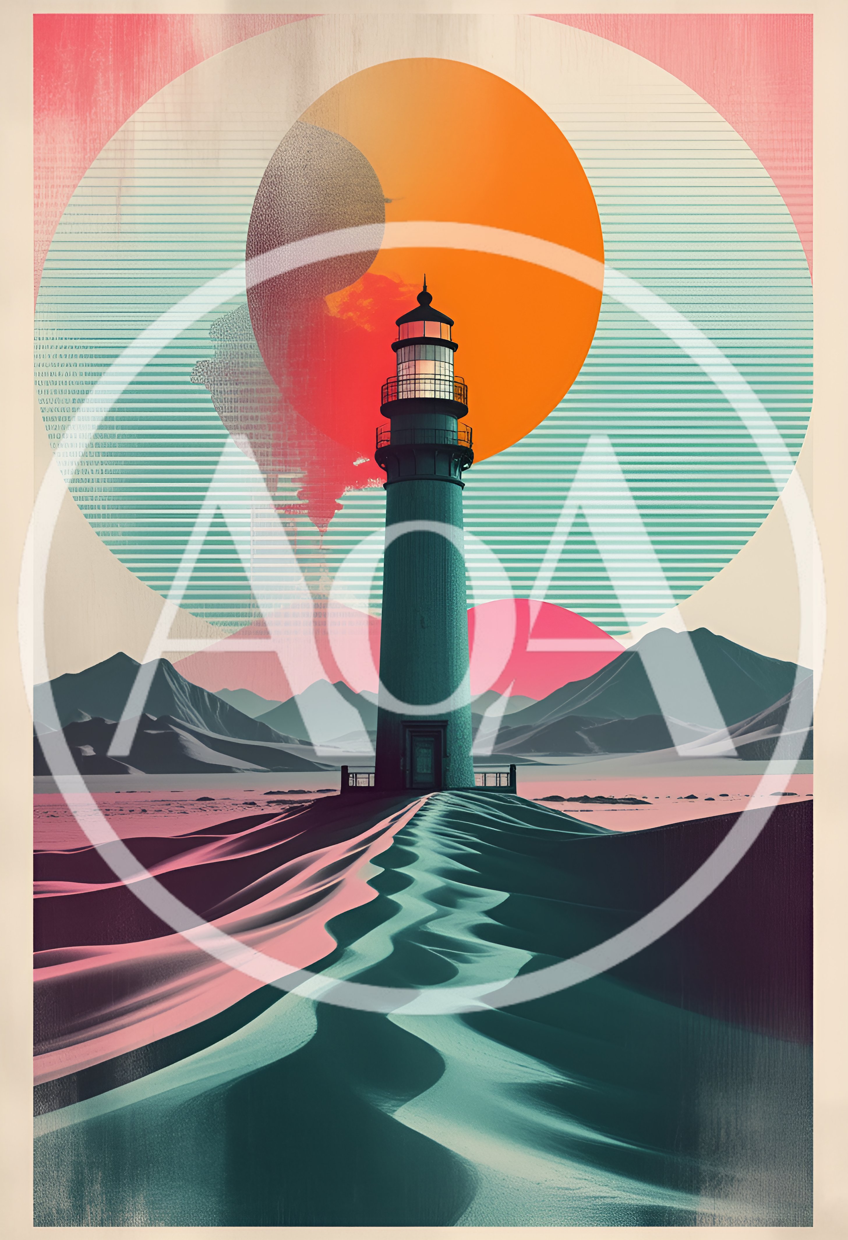 Surreal Minimalist Lighthouse Landscape Illustration