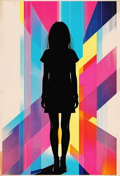 Silhouette Of A Young Woman Against Abstract Geometric Background