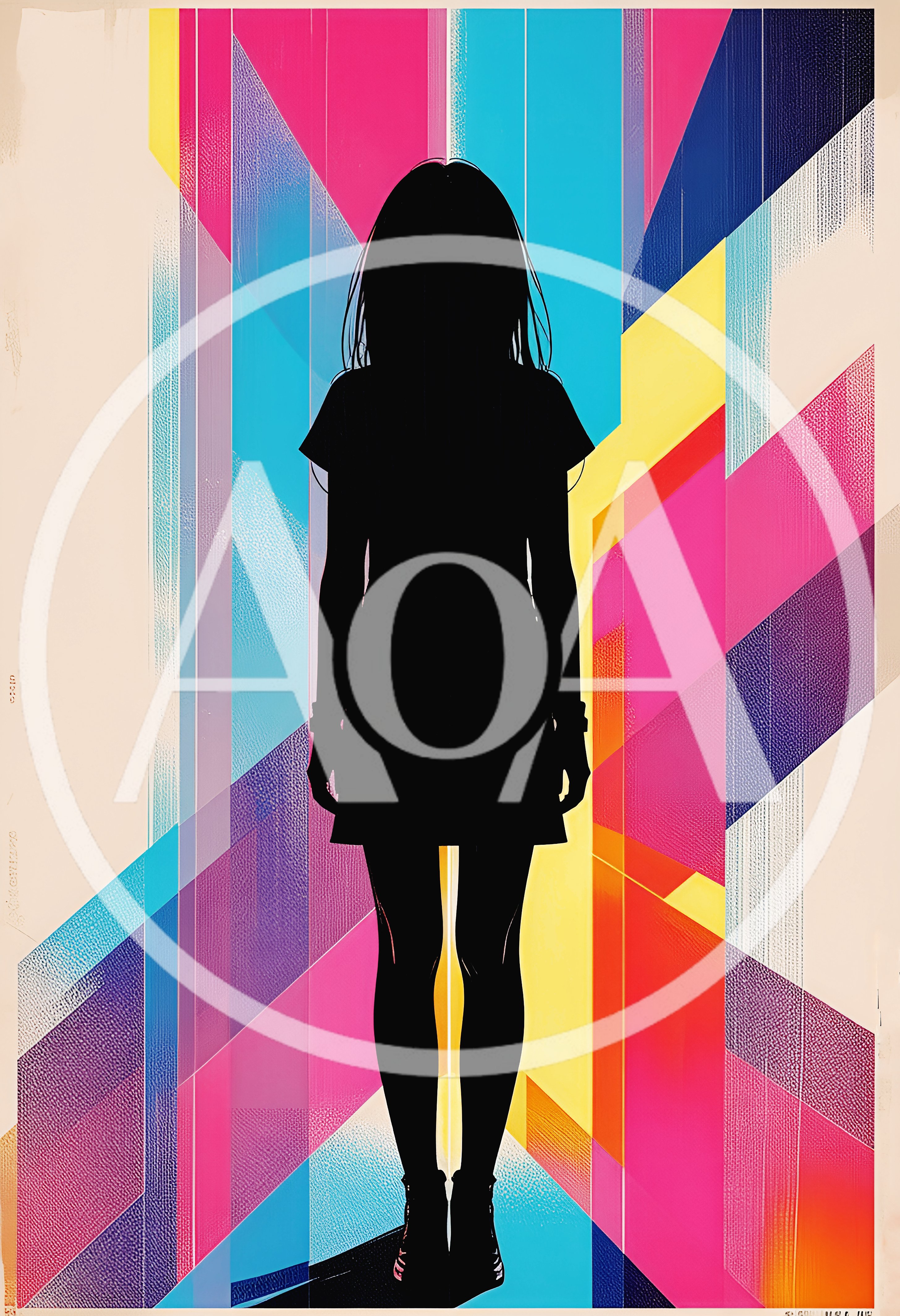 Silhouette Of A Young Woman Against Abstract Geometric Background