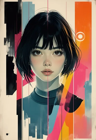 Stylized Digital Portrait Of A Young Woman