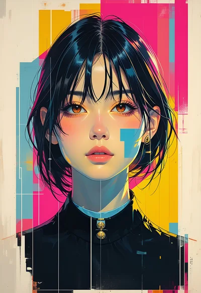 Digital Illustration Of A Young Woman With Dark Hair