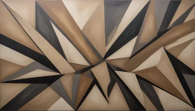 Abstract Geometric Painting With Angular Brown And Grey Shapes