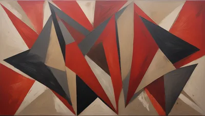 Abstract Geometric Painting With Red And Grey Triangles