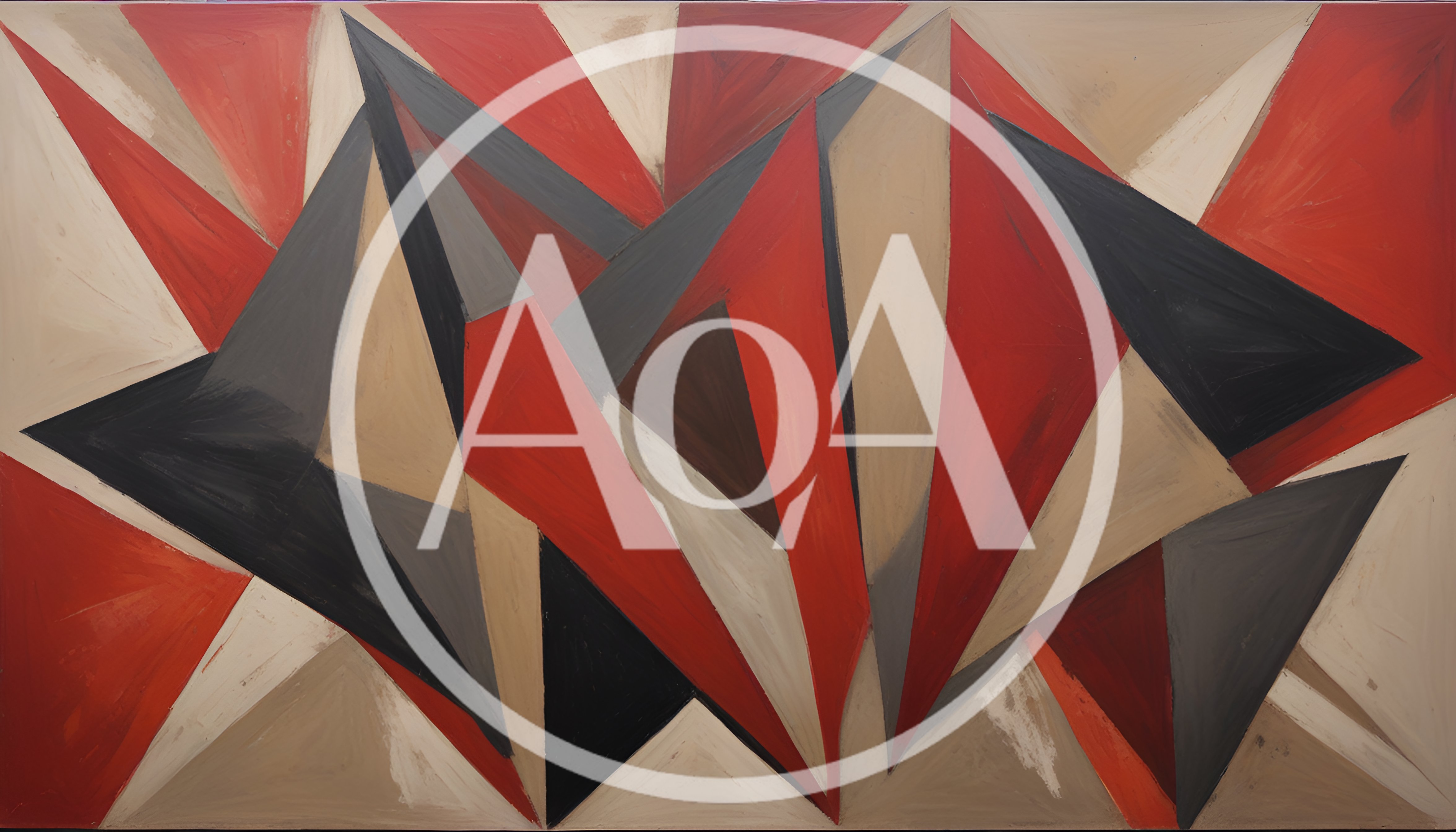Abstract Geometric Painting With Red And Grey Triangles