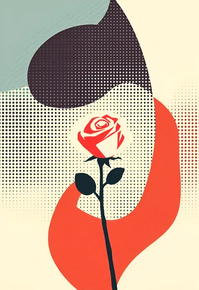 Abstract Minimalist Illustration Featuring A Single Red Rose