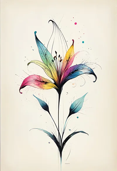 Watercolor Illustration Of A Vibrant Rainbow Lily Flower