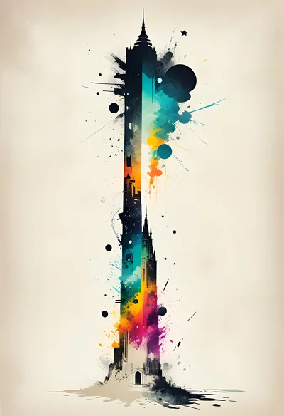 Abstract Watercolor Illustration Of A Tall Gothic Tower