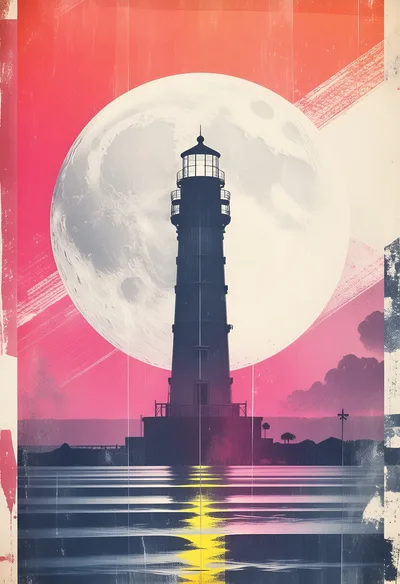 Lighthouse Silhouette Against A Large Full Moon