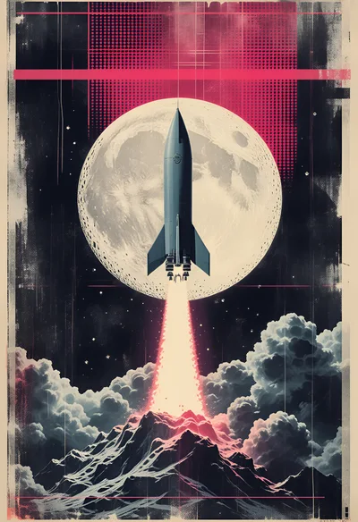 Retro Rocket Launching From Mountain Into Space