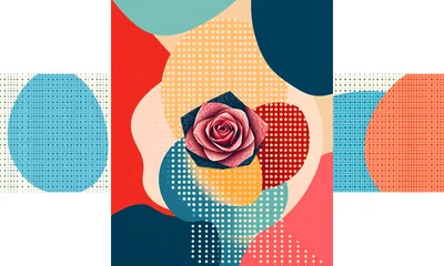 Abstract Rose Illustration With Geometric Polka Dot Patterns