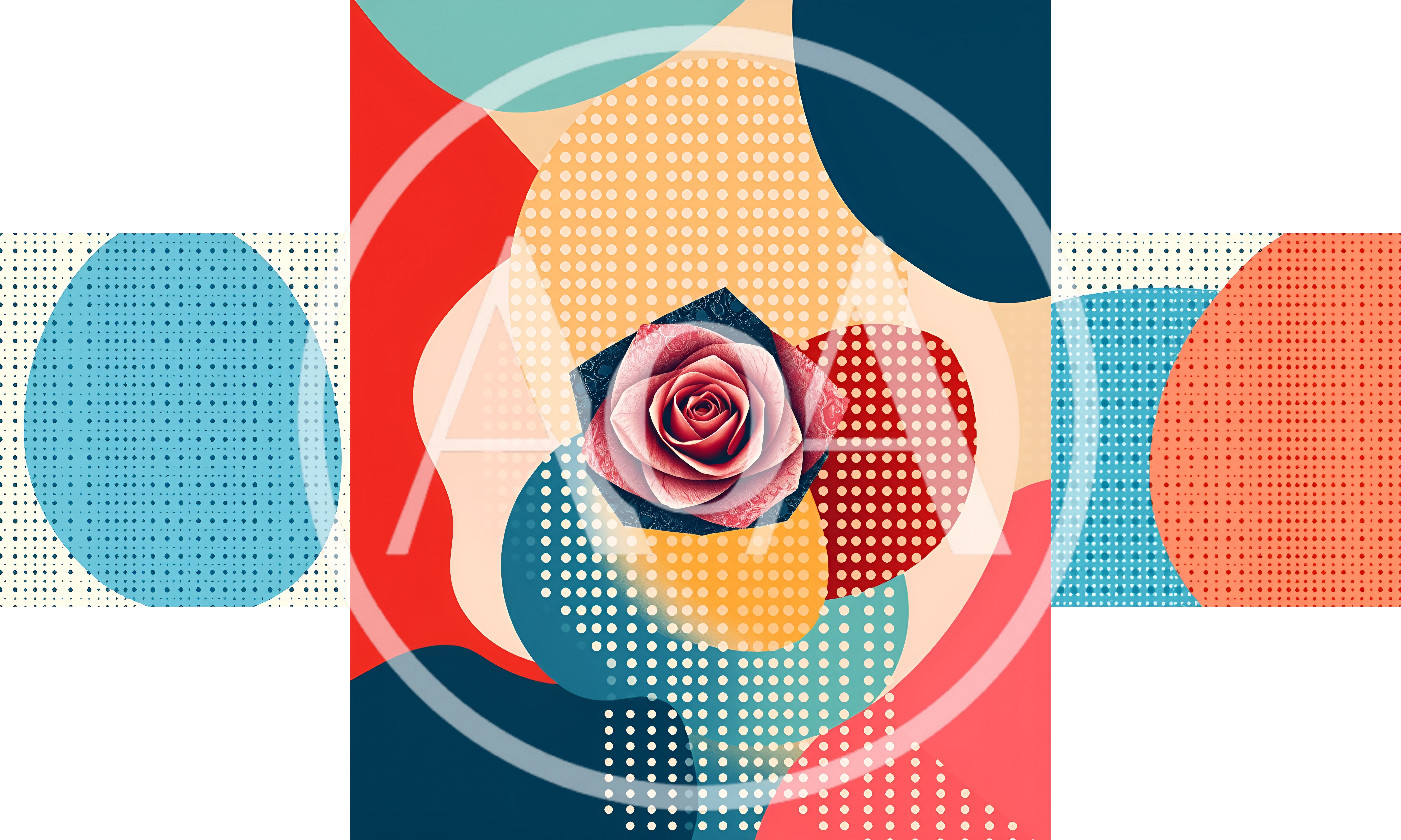 Abstract Rose Illustration With Geometric Polka Dot Patterns