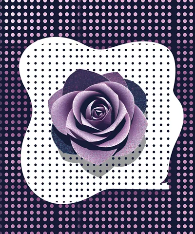 Purple Paper Rose On Polka Dot Background