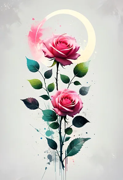 Watercolor Illustration Of Two Pink Roses