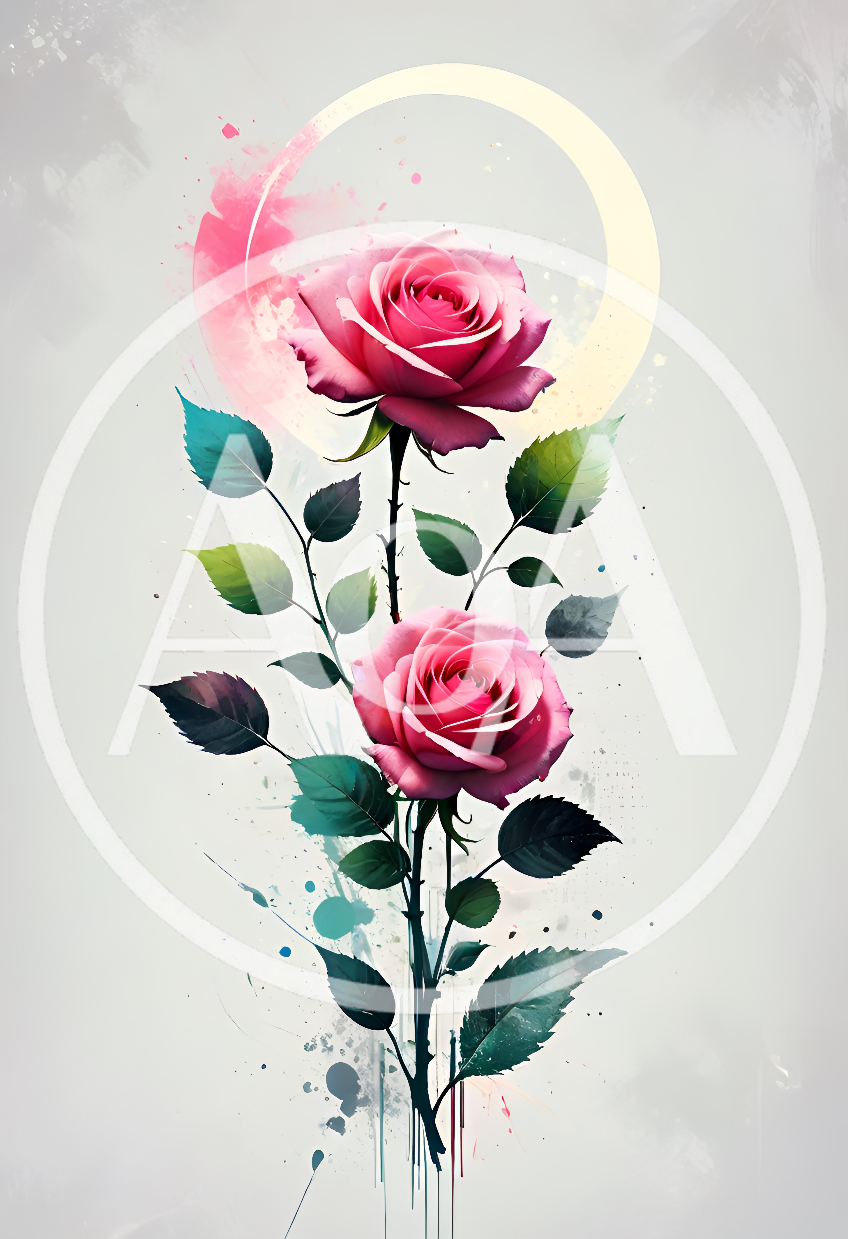 Watercolor Illustration Of Two Pink Roses