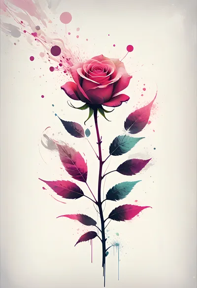 Watercolor Illustration Of A Single Pink Rose