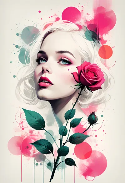 Digital Illustration Of A Woman With A Rose