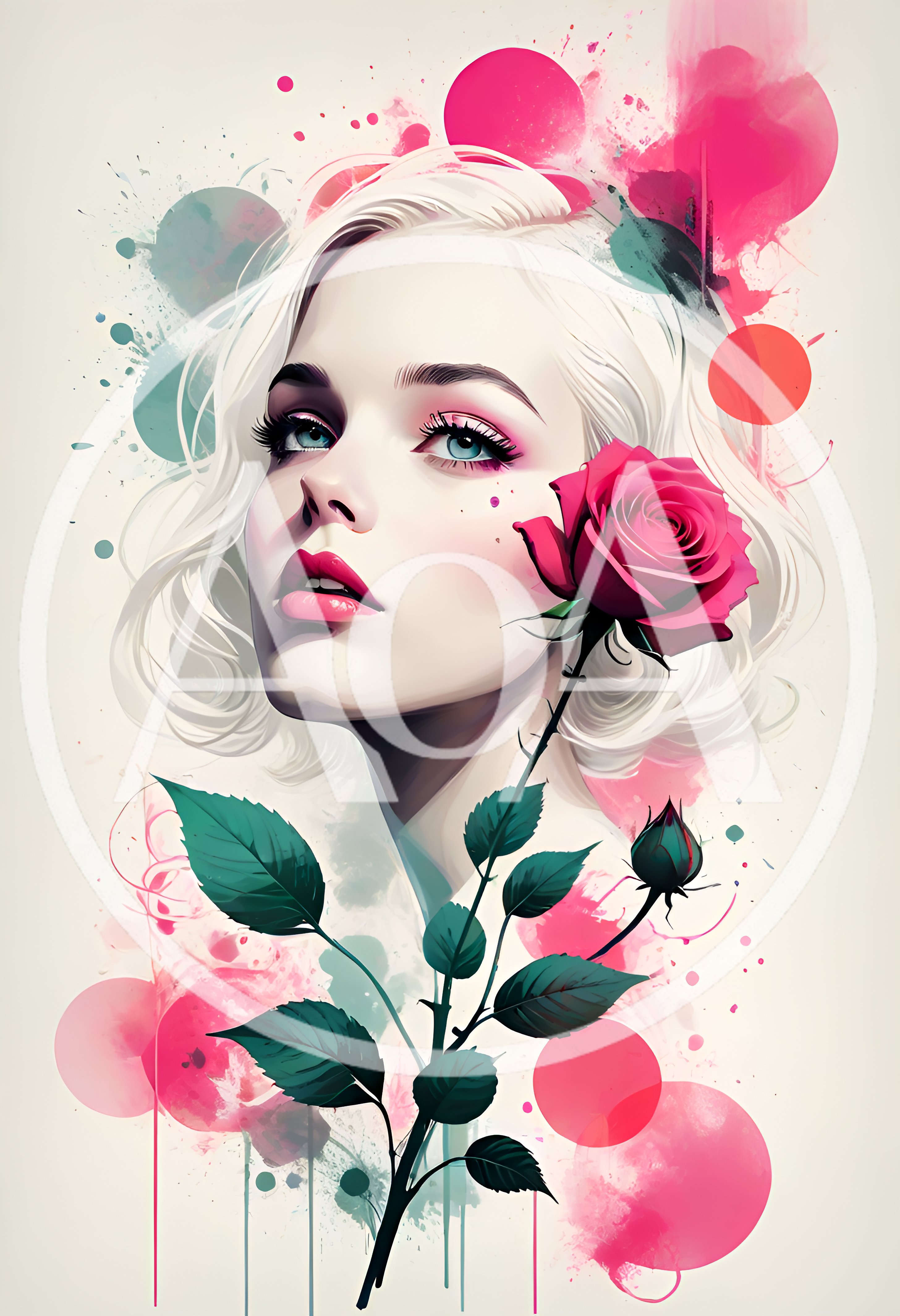 Digital Illustration Of A Woman With A Rose