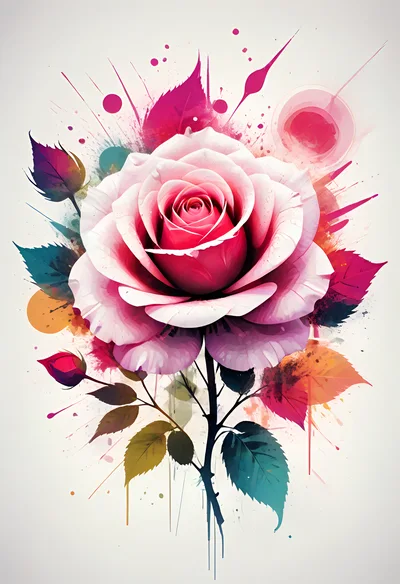 Watercolor Illustration Of A Vibrant Pink Rose