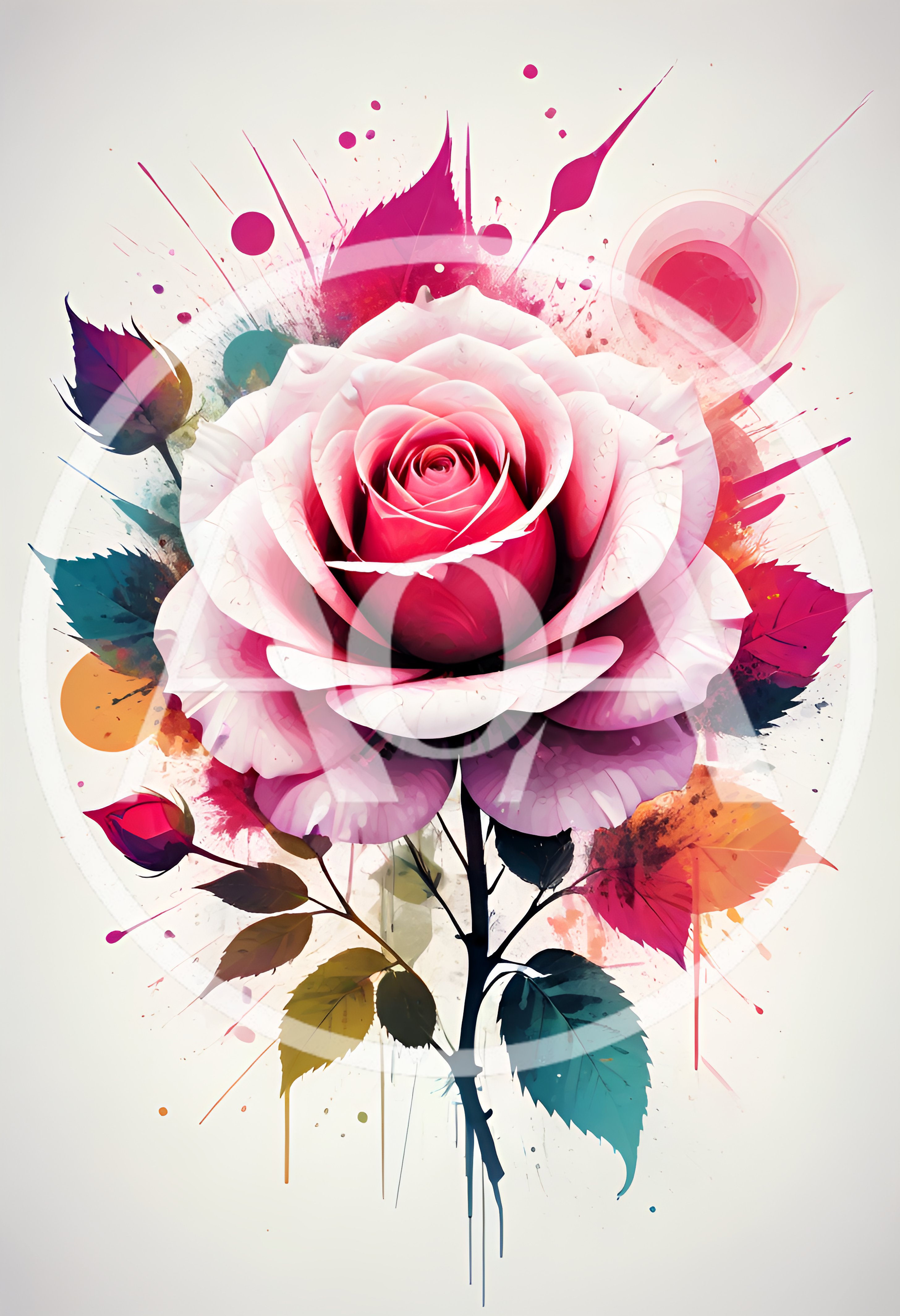 Watercolor Illustration Of A Vibrant Pink Rose