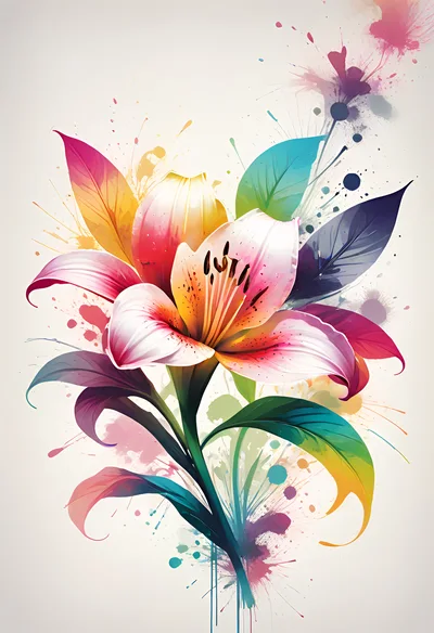 Watercolor Lily Flower With Vibrant Splatter Art