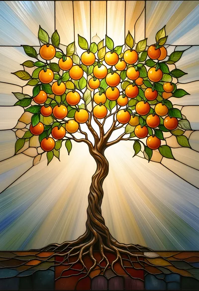 Stained Glass Orange Tree Illustration
