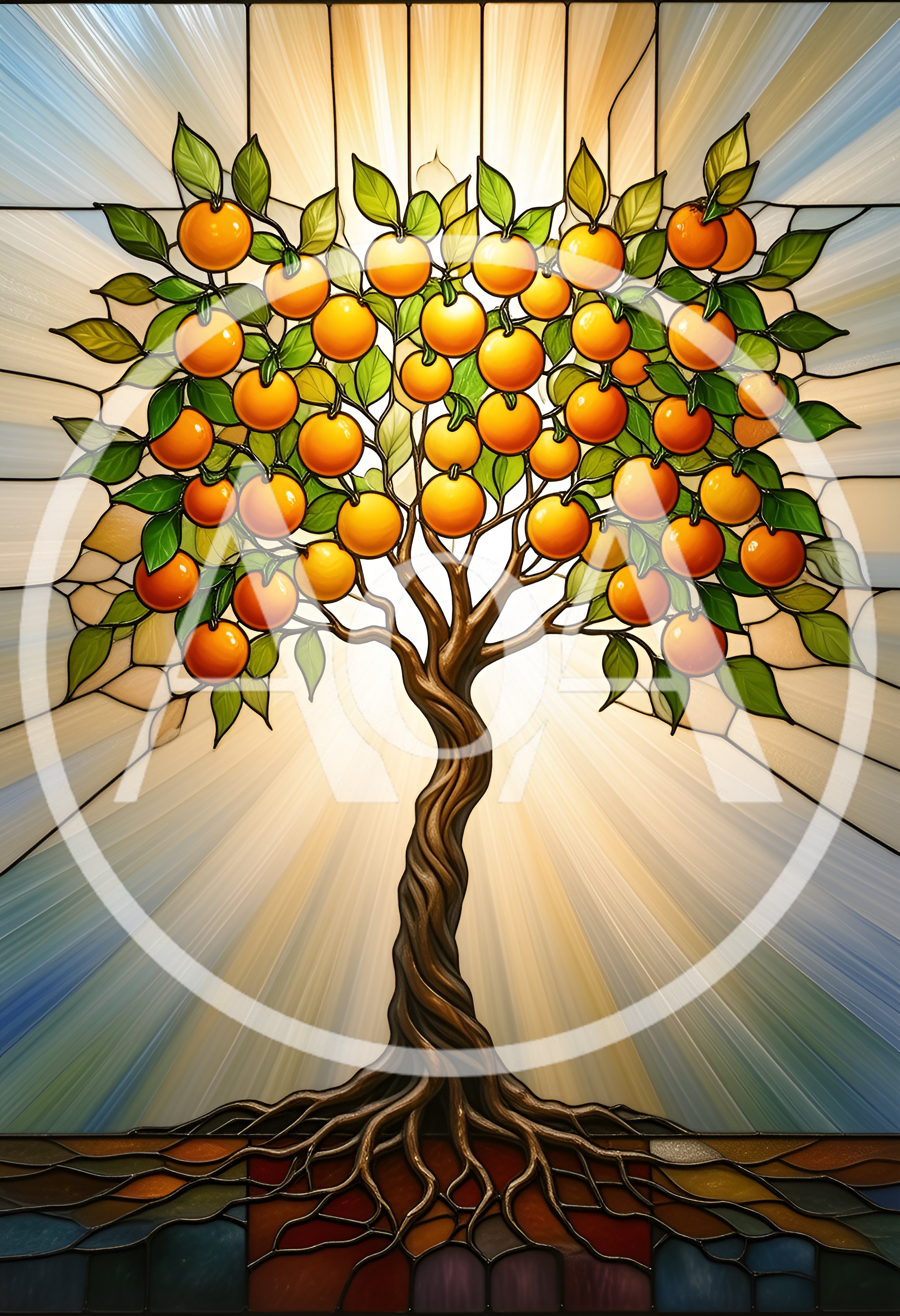 Stained Glass Orange Tree Illustration
