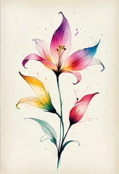 Watercolor Illustration Of A Colorful Lily Flower